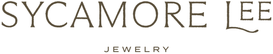 Sycamore Lee Jewelry logo in olive text on a white background