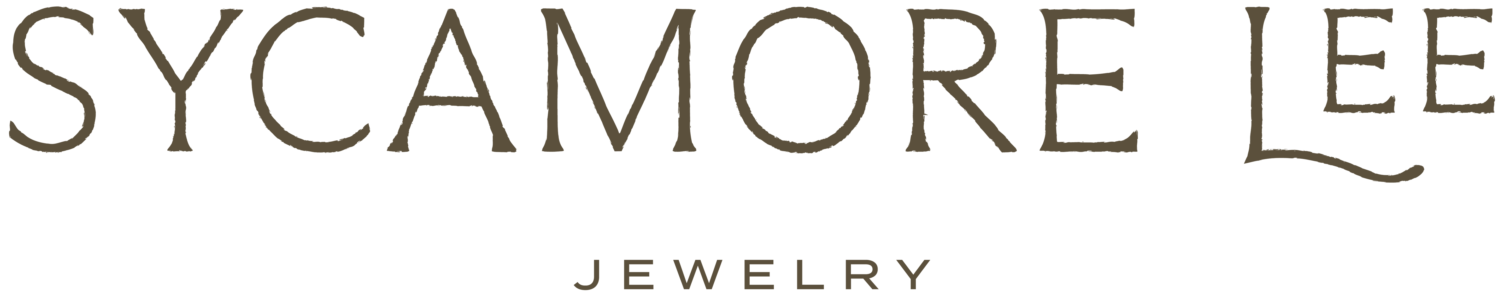 Sycamore Lee Jewelry logo in brown text on a white background